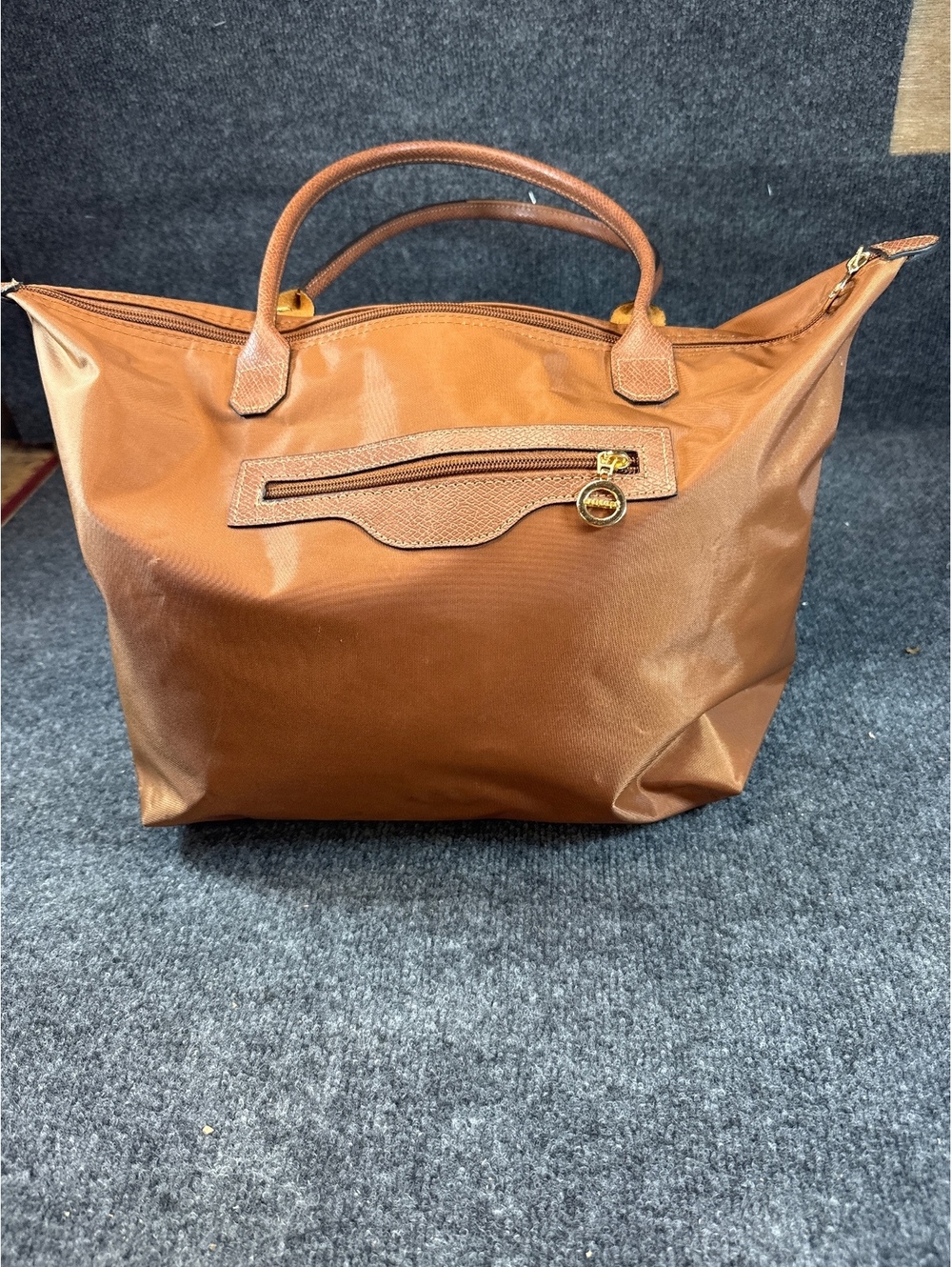 Gabs Brown Nylon and Leather Tote Bag with Gold Accent Zipper Pull